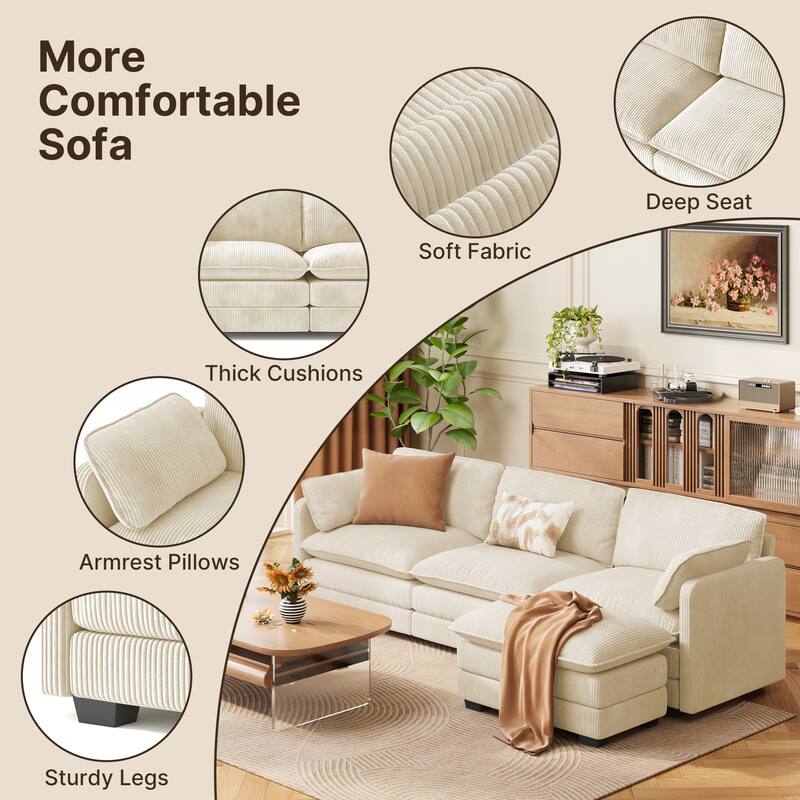 110" Cloud Sectional Couch with L-Shape Chaise, Modern Modular Sofa with Soft Seat