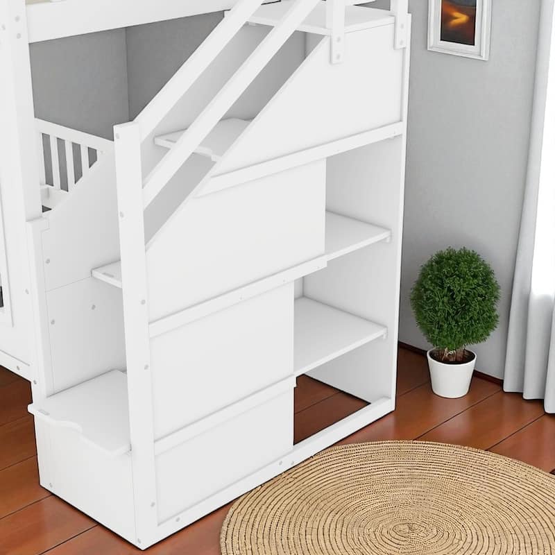 Twin Over Twin Bunk Bed with Convertible Desk, Wood Loft Frame with Fence Headboard, No Box Spring Needed