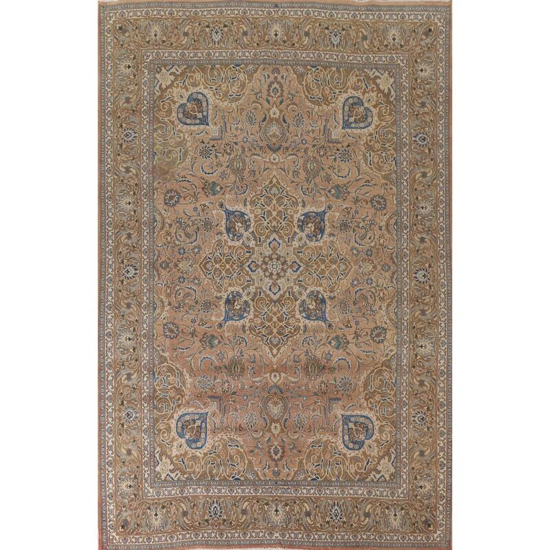 Hand Knotted Oriental 100% Wool Carpet Traditional Floral Oranges & Rust Mashad Area Rug - 13' 0'' X 9' 7''