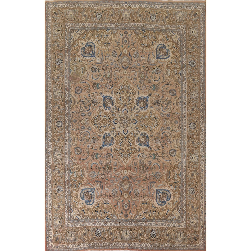 Hand Knotted Oriental 100% Wool Carpet Traditional Floral Oranges & Rust Mashad Area Rug - 13' 0'' X 9' 7''