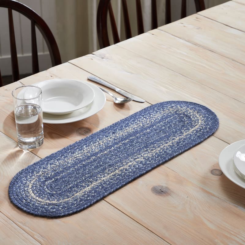Great Falls Blue Jute Oval Runner 8x24