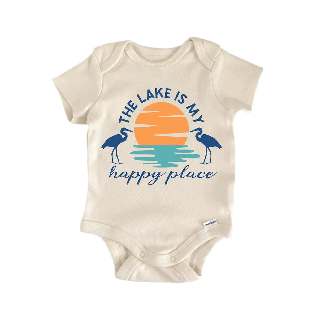 The Lake Is My Happy Place Lakehouse - Baby Boy Girl Clothes Infant Bodysuit Funny Cute