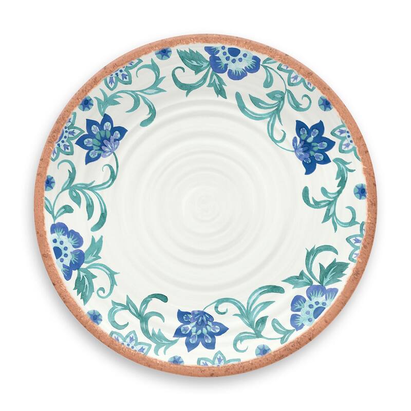 Abode Homewares by TarHong Rio Turquoise Floral Dinner Plate, 10.5 x 0.9", Set of 6