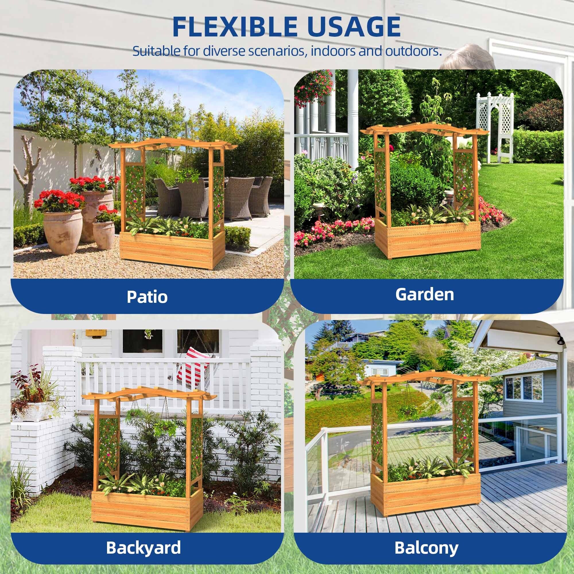 Moasis Outdoor Wood Planter Box with Arch Trellis