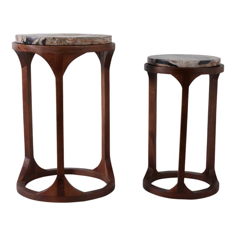 Wood Modern Round Side Tables Set of 2 - Ivory, 20/23 in. - 14.25" x 14.25" x 23.25"