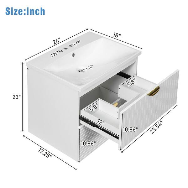 Modern 24-Inch Wall-Mounted Bathroom Cabinet with 2 Drawers, Unique Design Small Bathroom Vanity ...
