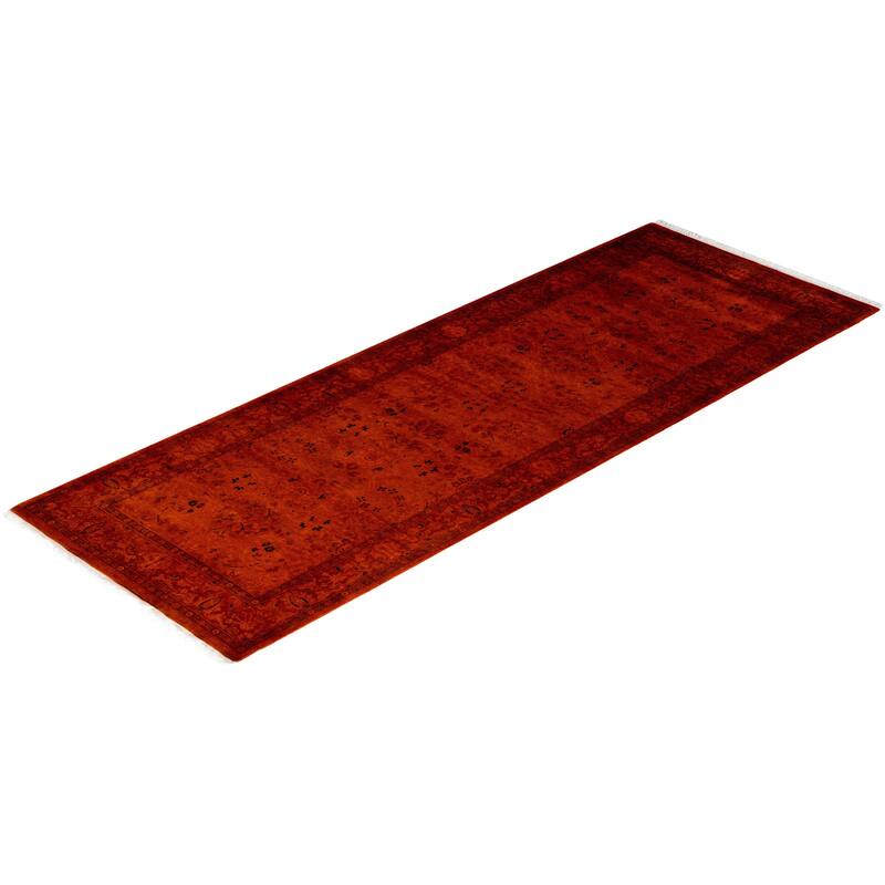 Overdyed One-of-a-Kind Hand-Knotted Area Rug - Orange - 3' 0" x 8' 7"