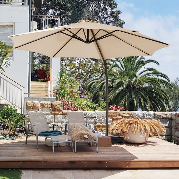 cheapest patio 10 hanging umbrella off set Best Choice Products 10ft Offset Outdoor Market w/ Easy Tilt Adjustment foot cantilever umbrella 10' Patio Outdoor Sunshade Hanging