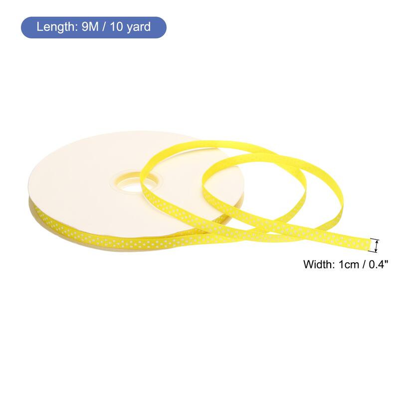 Grosgrain Ribbons with Dots Ribbon Bow Decoration - Bright Yellow - 100 Yards 3/8 Inch