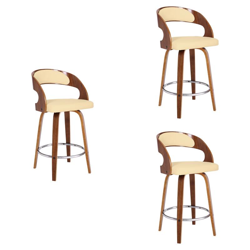 Shelly Mid-Century Swivel Bar Stool, Upholstered Counter Height Stool with Bentwood Legs