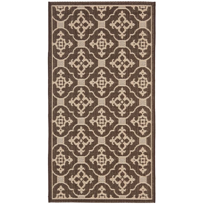 SAFAVIEH Courtyard Birgul Indoor/ Outdoor Waterproof Patio Backyard Rug - 4' x 5'7" - Chocolate/Cream