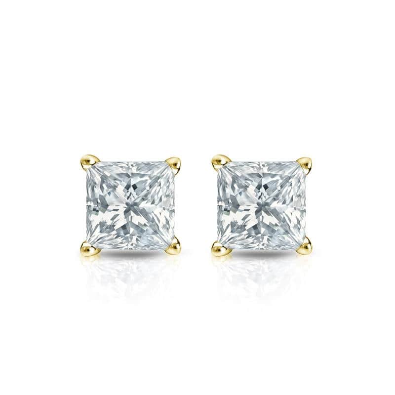 Auriya 14k Gold Lab Grown Princess Diamond Stud Earrings 0.50 to 5.00 ct. tw. 4-Prong Basket Push-Back (F-G VS)