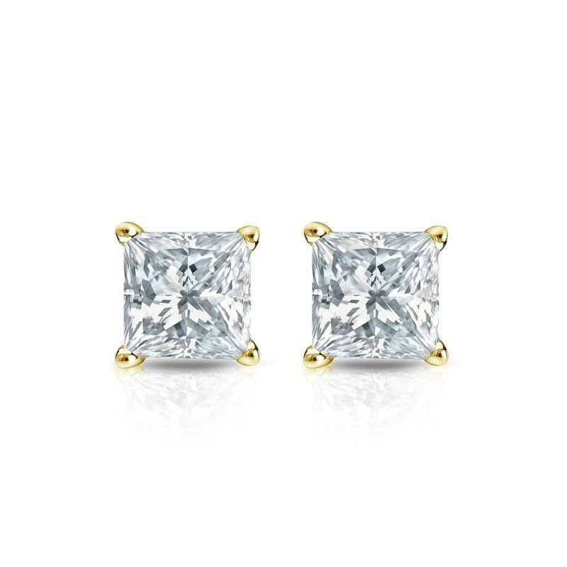 Auriya 18-karat Gold Lab Grown 0.50 carat TDW Princess Diamond Stud Earrings 4-Prong Basket Push-back