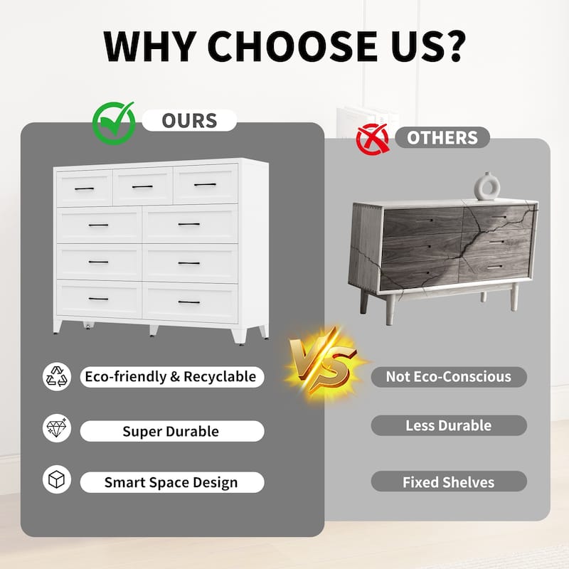 Bedroom Dresser Metal Storage Cabinet with Drawers, Space-Saving Chest of Drawers for Bedroom Living Room Entryway