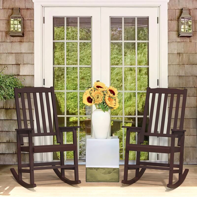Acacia Wood Outdoor Rocking Chair, Traditional Porch Outdoor Rocker Chairs Set of 2 - 43" H