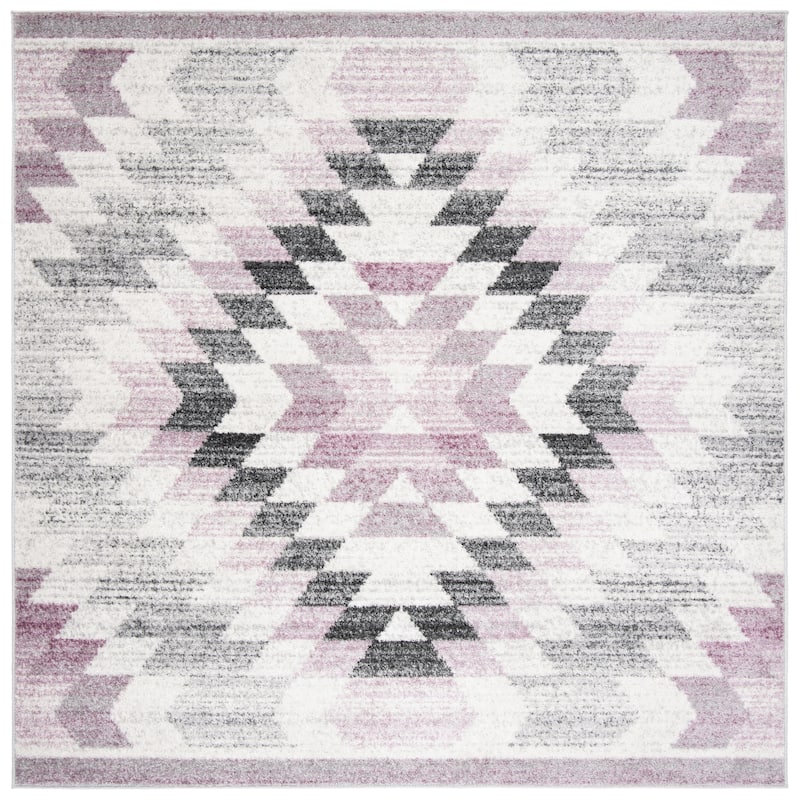 SAFAVIEH Adirondack Gjylferije Rustic Boho Tribal Rug - 7' Square - Plum/Ivory