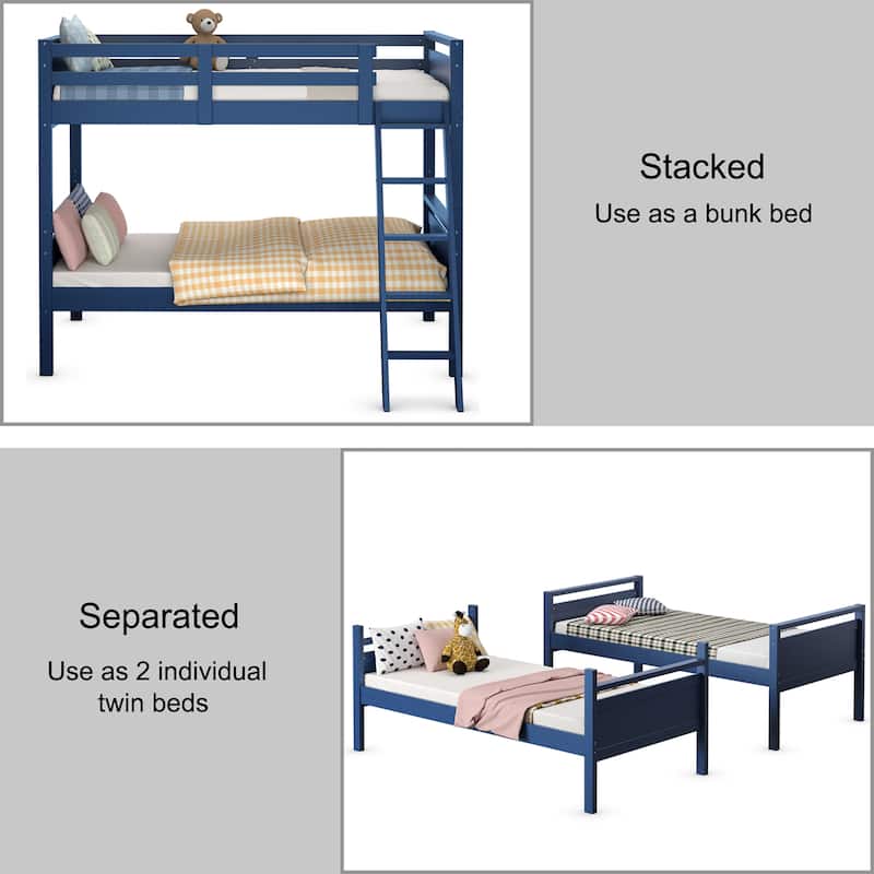 Costway Twin Over Twin Bunk Bed Convertible 2 Individual Beds Wooden