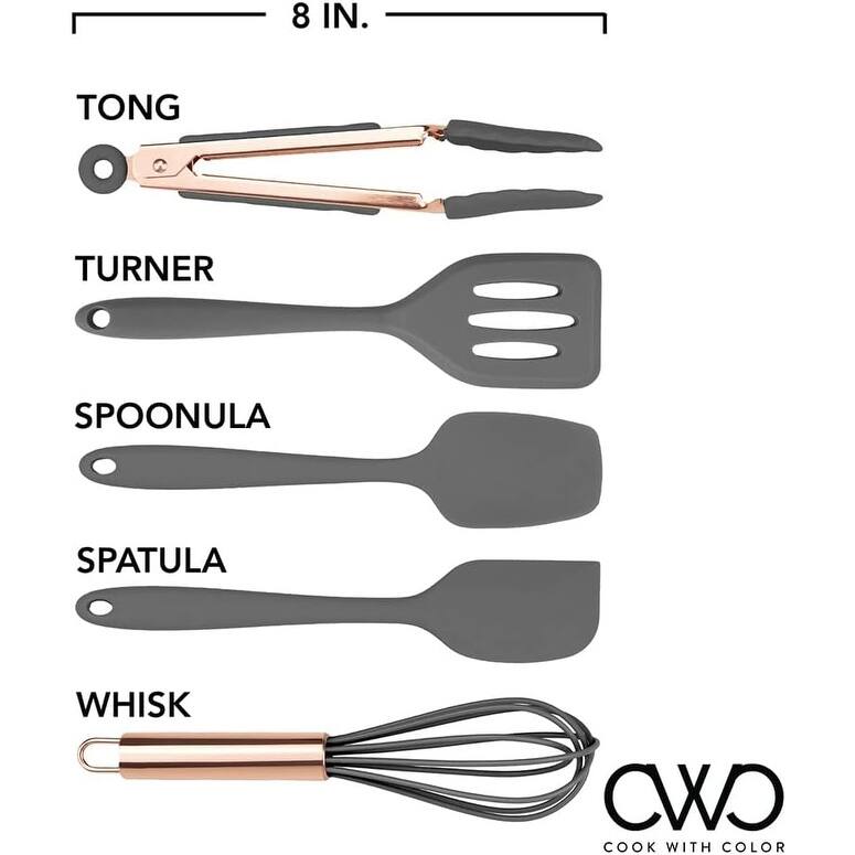 COOK WITH COLOR Silicone Kitchen Utensil Set Nonstick Safe, Easy-Clean Cooking Tools, Aqua