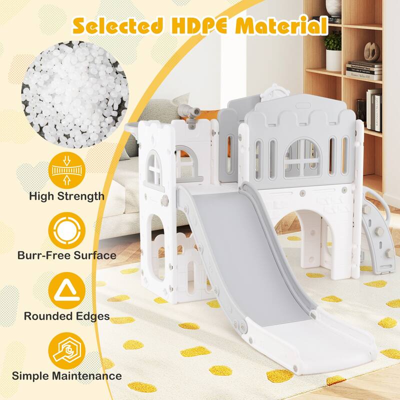 Gymax 9 in 1 Toddler Slide L Shaped Kids Slide & Climber Playset w/