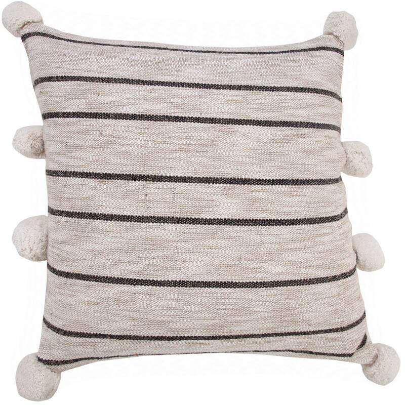 20" White and Black Striped Square Throw Pillow