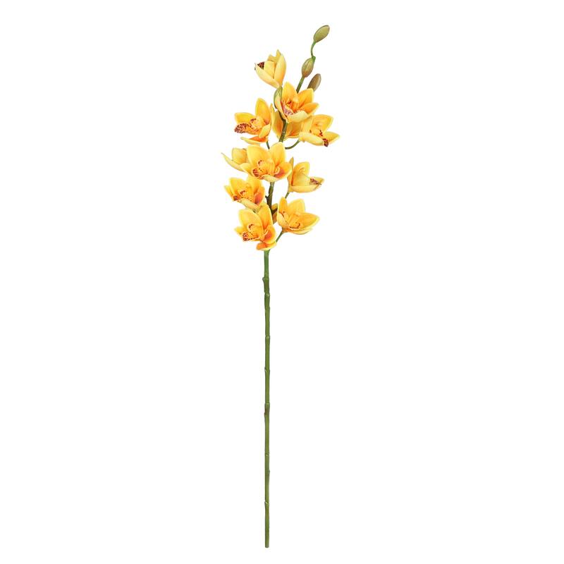 Set of 3 Yellow Orange Artificial Cymbidium Orchid Flower Stem Tropical Spray 30in - 30" L x 5" W x 5" DP - 30" L x 5" W x 5" DP - Yellow Orange
