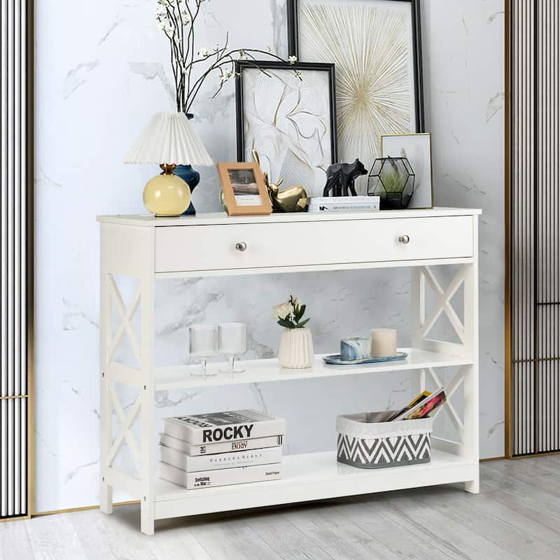 Gymax Console Table Drawer Shelves Sofa Accent Table Entryway Hallway - 39.5'' x 12'' x 31.5''