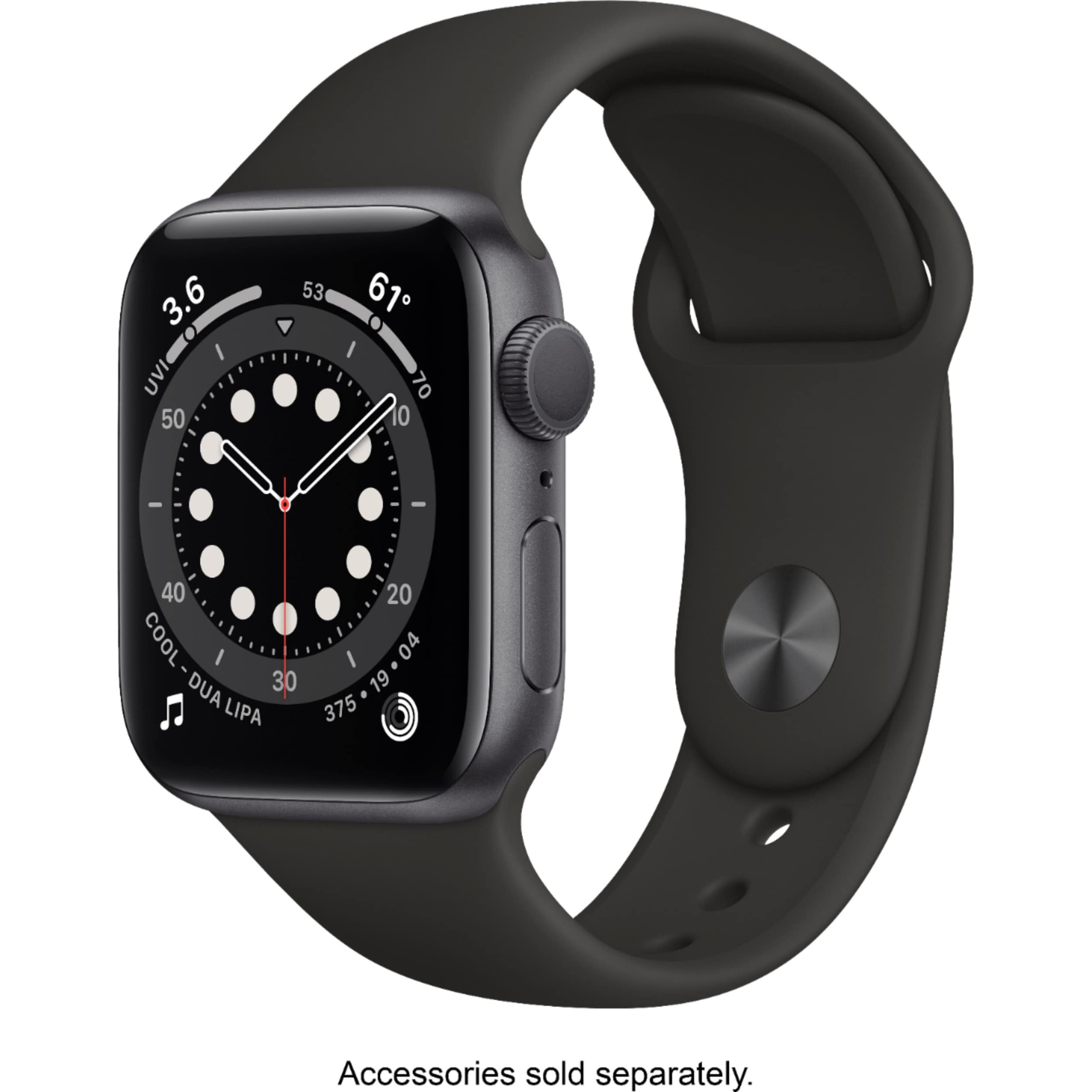 Apple Watch Series 6 (GPS, 40 and 44mm, Space Gray Aluminum, Black Sport Band)