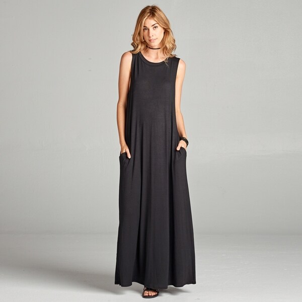 Sleeveless Solid Maxi Dress with Pockets
