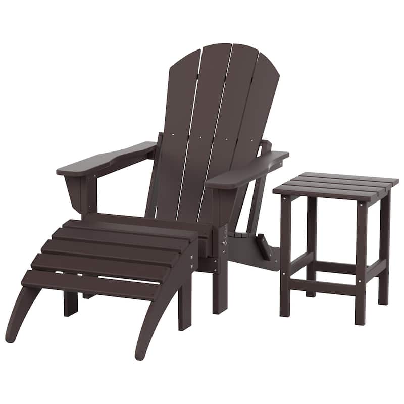 Polytrends Laguna Hdpe All Weather Outdoor Patio Foldable Adirondack Chair With Ottoman And Side Table (3-Piece Set)