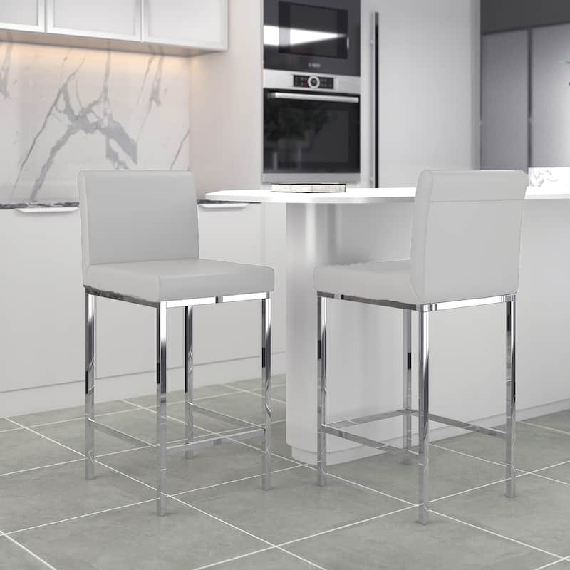 Contemporary Faux Leather and Metal 26" Counter Stool, Set of 4 - White and Chrome