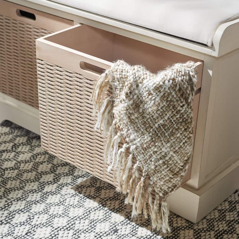 SAFAVIEH Landers 2-Drawer with Cushion Storage Bench - 32.3" W x 15" L x 19" H