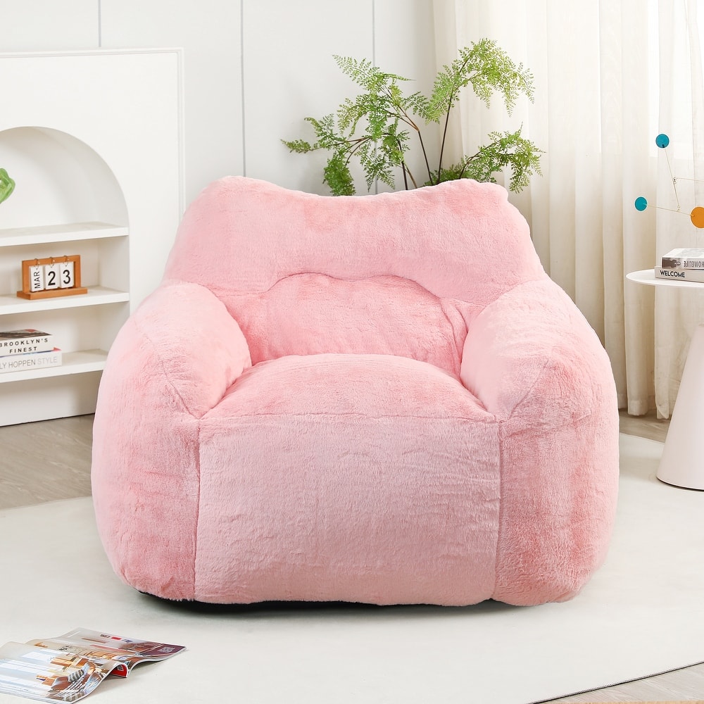 Faux Fur Bean Bag Chair, High-Density Memory Foam Lounge Chair, Fluffy Lazy Sofa Chair with Armrests & High Back