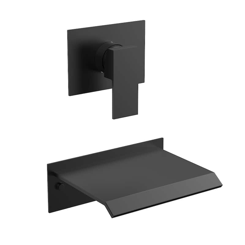 GRANDJOY Wall‑Mount Waterfall Bathtub Faucet with Single‑Handle Control, Solid Copper Body and High‑Flow Design - Matte Black