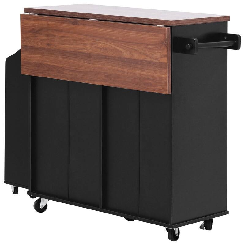 47.2" Rolling Kitchen Island on 5 Wheels with Drop Leaf, Kitchen Island with 2 Drawers, Trash Can Storage