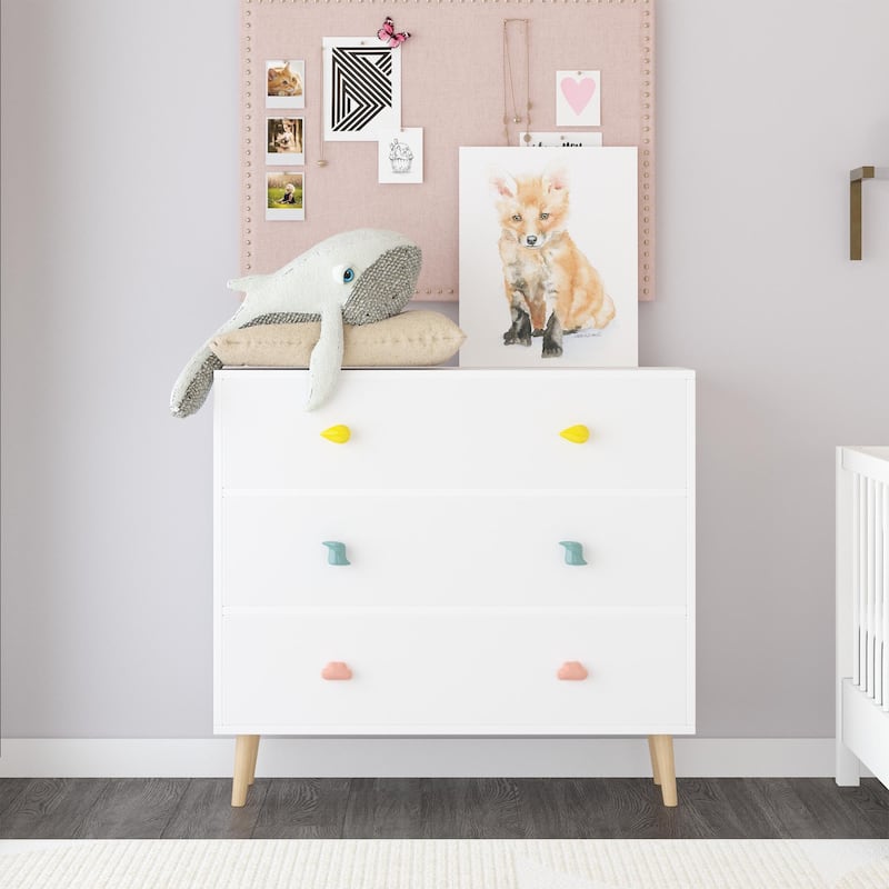 Anmytek Kids 3 Drawer Chest with Pastel Drawers Cartoon Handles Nursery and Playroom Storage