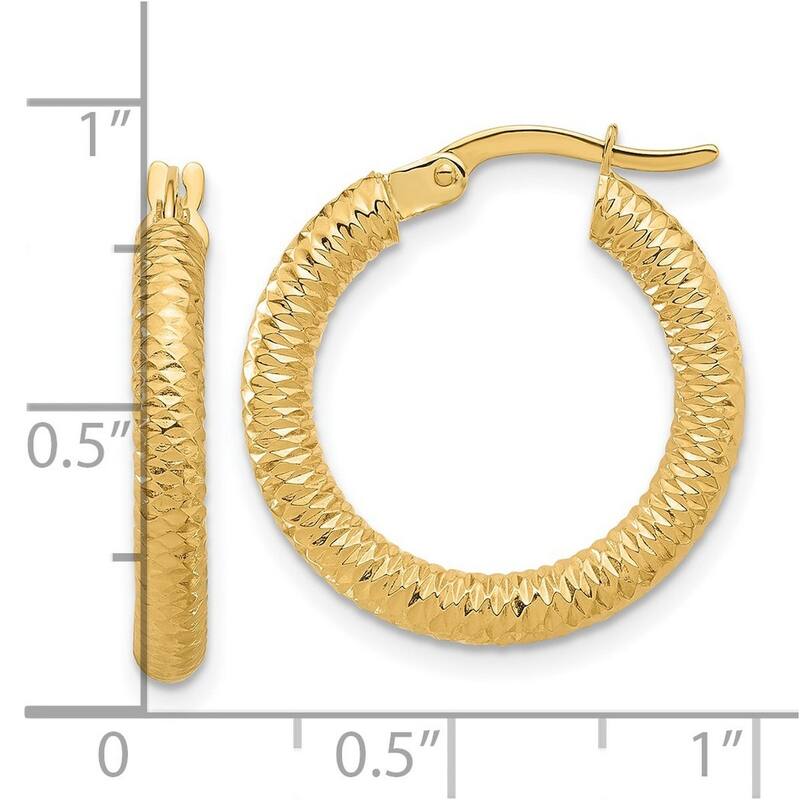 Curata 14k Yellow Gold Sparkle Cut Round Hoop Earrings - 20.1x20.95mm