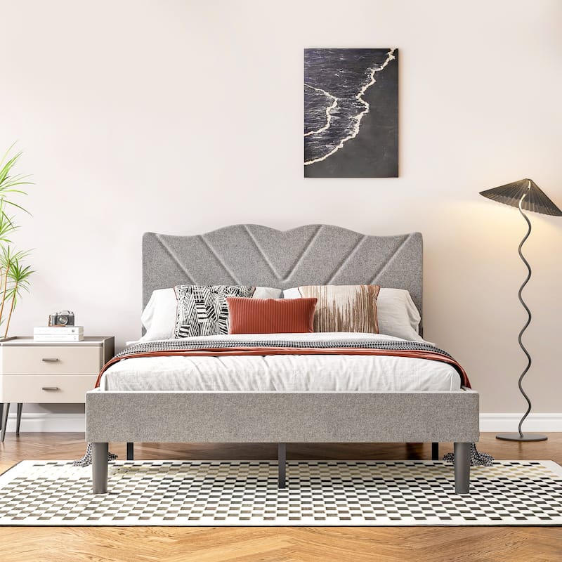 Queen Size Upholstered Bed Frame with Wooden Slats, Padded Headboard, Heavy-Duty Support, No Box Spring Required - Full Grey - Full