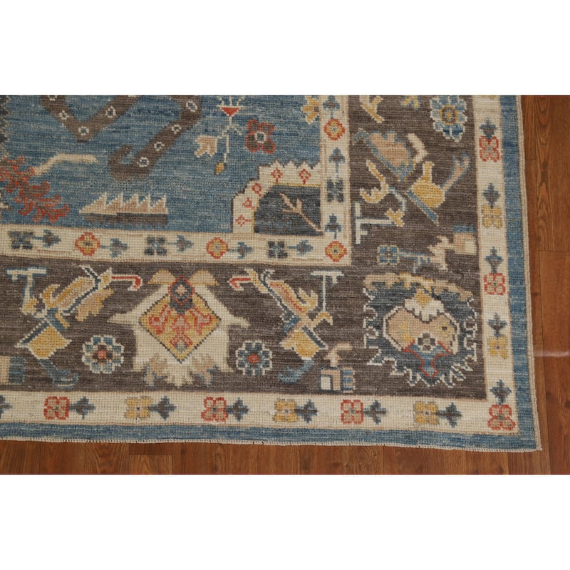 Hand Knotted Oriental 100% Wool Carpet Transitional All-Over Navy Blue & Blues Oushak Area Rug - 10' 1'' X 7' 11''