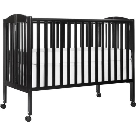 Full-Size Wood Movable 2-in-1 Folding Crib with Wheels