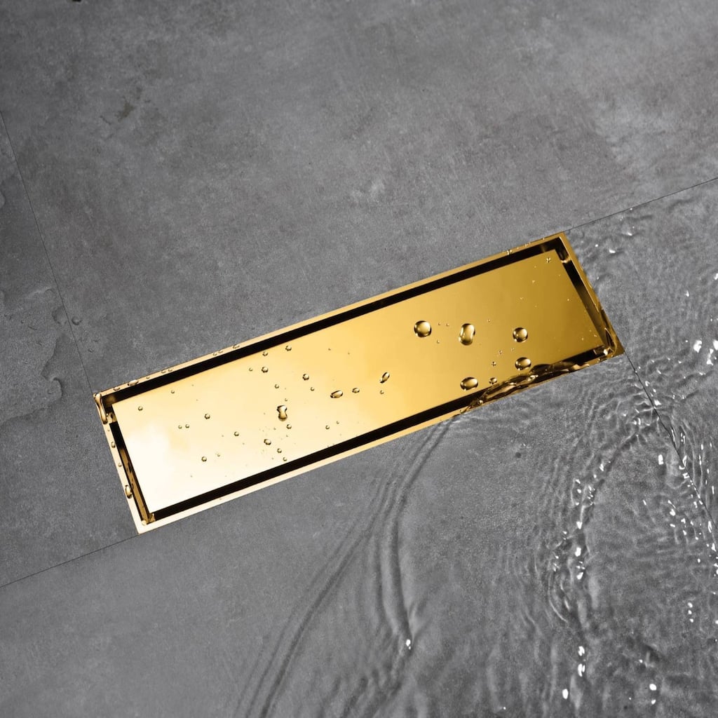 polished gold 12 inch brass material shower drain with ABS base - 11.8 x 4.4