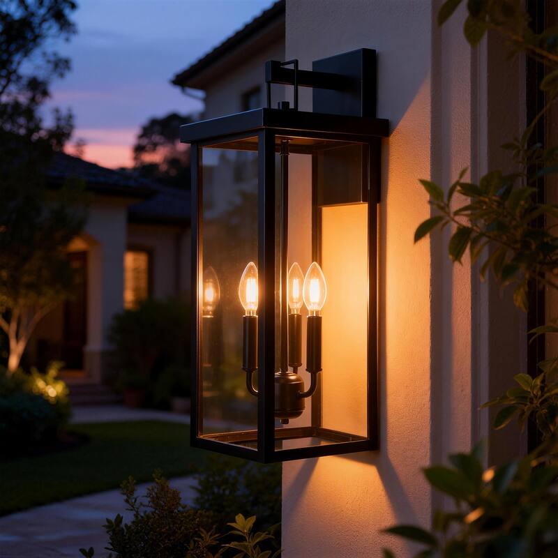 3-light Metal Outdoor Wall Sconce Candle Bulb Lantern