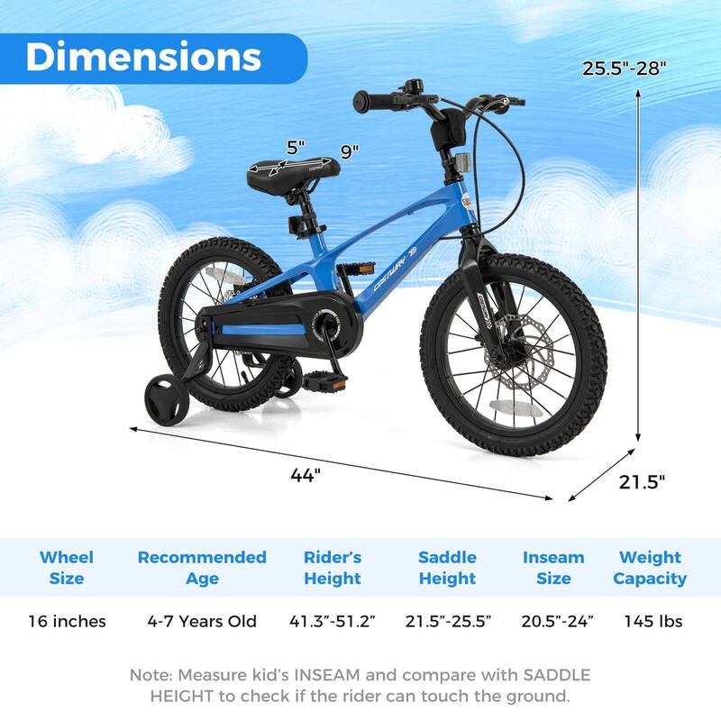 Alloy Sporty Bicycle w/Dual Disc Brakes Removable Training Wheels