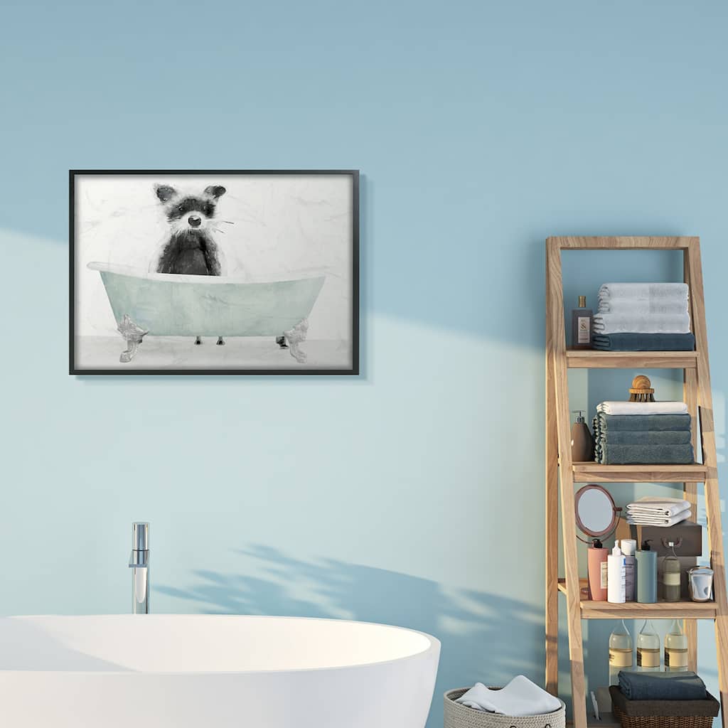 Stupell Raccoon In A Tub Funny Animal Bathroom Drawing Framed Wall Art