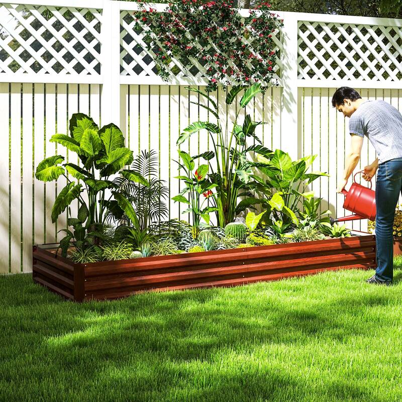 Outsunny Galvanized Raised Garden Bed, 8' x 3' x 1' Metal Planter Box, for Growing Vegetables, Flowers, Herbs, Succulents
