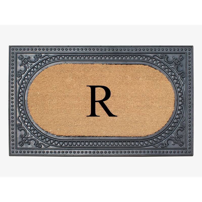 A1HC First Impression Carson Rubber and Coir 24" X 39", Heavy Duty, Easy to Clean Outdoor Monogrammed Doormat - Black - Monogrammed R