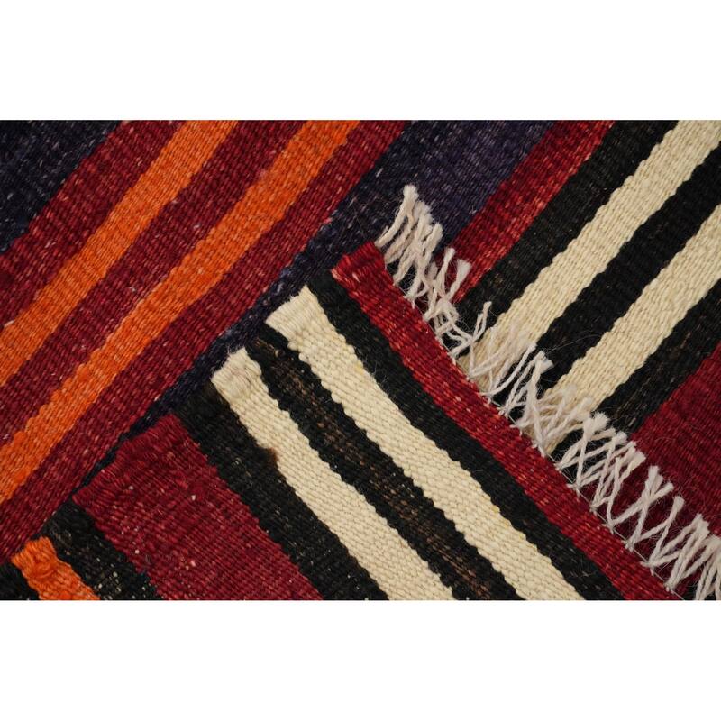 Hand Woven Oriental 100% Wool Carpet Southwestern Geometric Red Kilim Area Rug - 11' 1'' X 5' 2''
