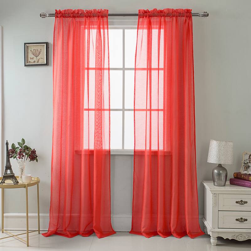 RT Designer Collection Celine Sheer 84 or 90-inch Rod Pocket Curtain Panel - 54" x 90" - Red