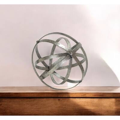 HomeRoots 8" Speckled Gray Metal Orb Decorative Tabletop Sculpture - 7.5' X '7.5' X '7.5