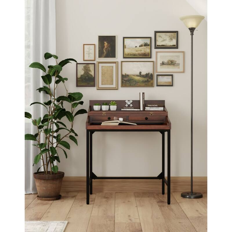 Lift-Top Writing Desk with 2-Drawer - 33" - Brown and Black