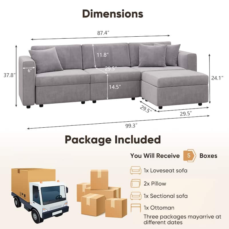 Pocassy Cloud Sofa Modular Sectional Couch with Seat Storage